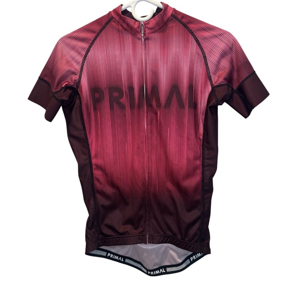Primal Cycling Womens Burgundy Striped Rain Code Evo Short Sleeve Jersey L